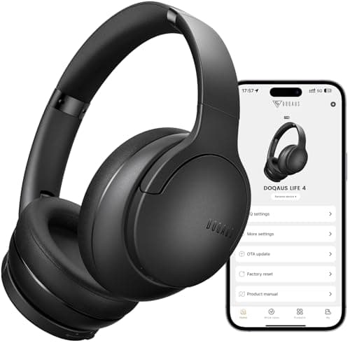 Image of DOQAUS Bluetooth Wireless Headphones Over Ear, 90H Playtime, 9 EQ Modes, Deep Bass HiFi Stereo, Lightweight Foldable Headphones Wireless with Microphone, for Travel Work Study PC Phone, Black