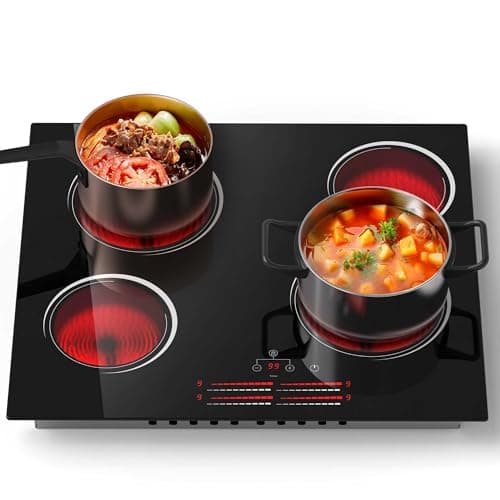 Image of 4 Zone Ceramic Hob, Nefaracy Built-in Electric Hob with Slide Control, 60cm Electric Ceramic Hob 6000W, 99Mins Timer & Safety Lock, Residual Heat Warning, 220V(No Plug)