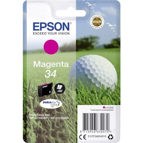 Image of Epson Genuine Golf Ball DURABrite Single 34 Ink Cartridge - Magenta Cartridge - 1x 4.2ml - Brand manufactured for optimal results