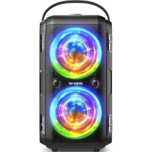 Image of W-KING Portable Bluetooth Speaker Powerful (180 W Peak) 80 W Punchy Bass, Huge Portable Wireless Speakers with 105 dB Sound, Coloured LED Lights, 24 Hours of Game, USB Memory for Parties, Aux, EQ