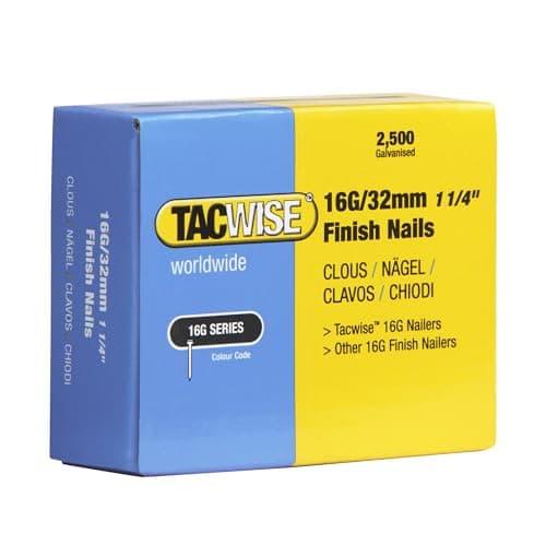 Image of Tacwise 0294 Type 16G / 32 mm Galvanised Finish Nails, Pack of 2500, Silver