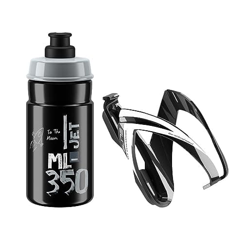 Image of Elite Kit CEO Youth Bottle & Cage Set Black Glossy + Jet 350 Black Grey Logo – 350ml Water Bottle with Ø66mm Cage for Kids & Small Frames – BPA-Free – For Children's Bikes & Compact Frames