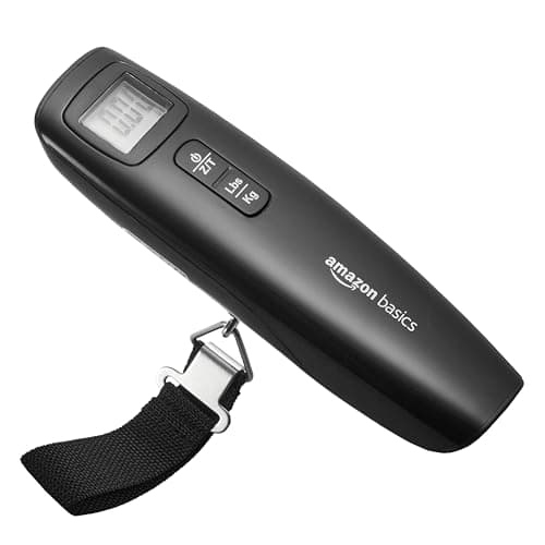 Image of Amazon Basics Digital Luggage and Suitcase Scale with Tare Function - 110 Pound / 50 Kilogram Capacity, Battery Included, Black