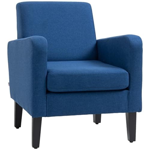 Image of HOMCOM Armchair, Modern Upholstered Linen Living Room Chair, Accent Chair with Spring Pack, Wood Legs for Bedroom, Home Office, Blue