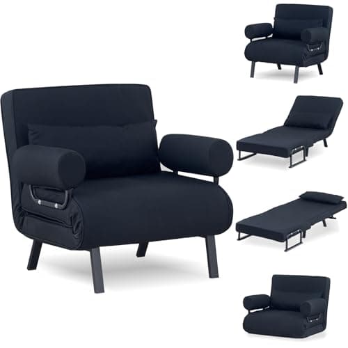 Image of TRIOBLADE Folding Sofa Bed 4-in-1 Convertible Sofa Chair Bed Folding Sleeper Couch with 6-Position Backrest Comfortable Armrests Pillow Chaise Lounge Couch Recliner for Home Office (Black, 65cm)