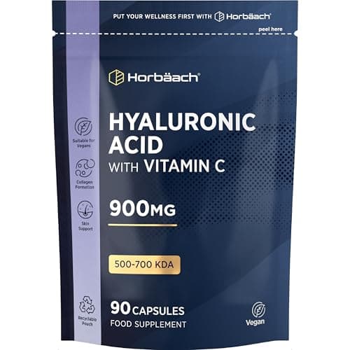 Image of Hyaluronic Acid Supplement 900mg (500-700 KDA) | High Strength Vegan Bioavailable Formula with Vitamin C | 90 Capsules | by Horbaach
