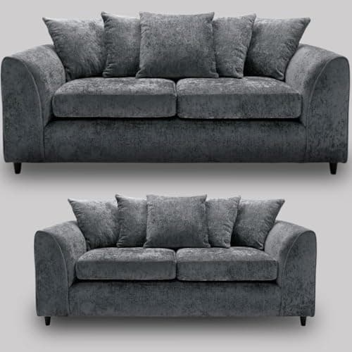 Image of Alaska 3+2 Seater Fabric Sofa Set | Dual Arm Scatter Back Couch | Grey for Living Room