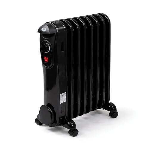 Image of PREM‑I‑AIR 1500W / 1.5kW 7‑Fin Portable Electric Oil Filled Radiator Heater with Adjustable Thermostat, 3 Heat Settings, Safety Cut‑Off & Tip‑Over Switch – Ideal for Rooms up to 15sqm – Black