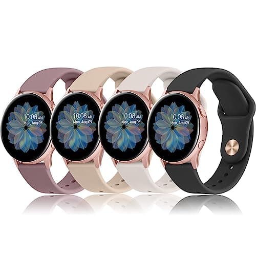 Image of Amzpas [4 PACK] Straps compatible with Samsung Galaxy Watch Active 2 Strap 40mm 44mm / Strap, 20mm Soft Silicone Sport Bands Replacement for 3 41mm 42mm (4-Pack 01)