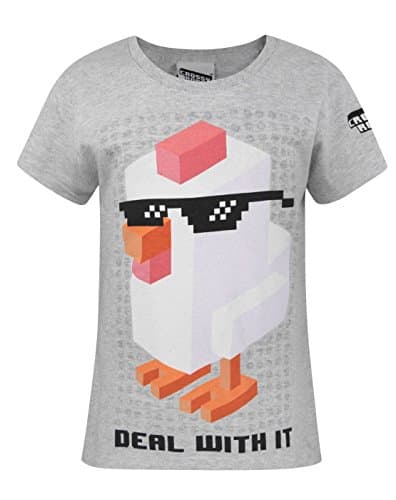 Image of Crossy Road Deal with It Girl's T-Shirt (9-11 Years) Grey