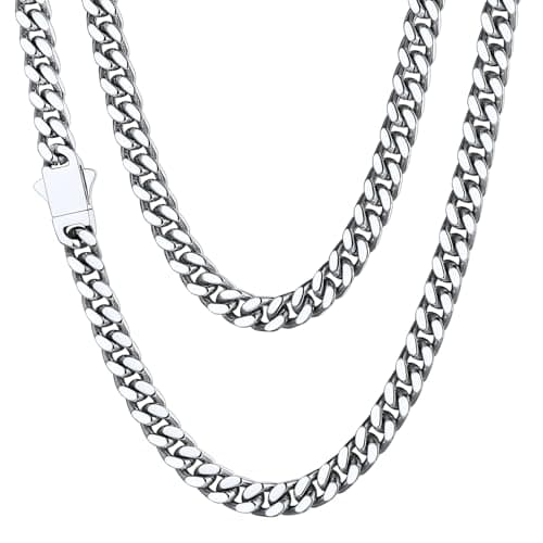 Image of ChainsHouse Mens Cuban Link Chain Jewelry Necklace for Pendants Small Stainless Steel for Men Silver Curb Hip Hop