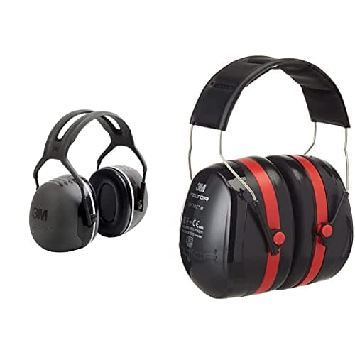 Image of Peltor 3M X5A Ear Defenders with Headband, 37 dB, Black & 3M Optime III Earmuffs with Headband – Protection Against High Noise Levels in Industrial Settings, 35 dB, Black/Red