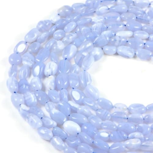 Image of Natural Blue Lace Agate Gemstone Beads 8x10mm – Semi-Precious Oval Beads, 15.5 Inch Strand for Jewellery Making, Necklaces, Bracelets & Handmade Designs – AqBeadsUk