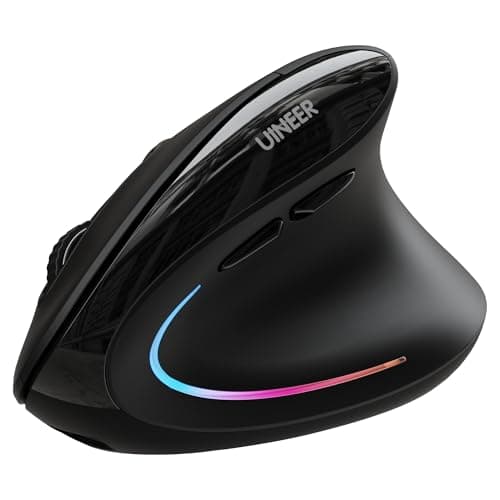 Image of Uineer Wireless Ergonomic Mouse, [Upgraded] Rechargeable Vertical Bluetooth /2.4G Optical Mouse with Side Scroll, 7 Color LED, Quiet Clicks, 3 Multi-Device Connectivity for Computer, PC, Mac, Laptop