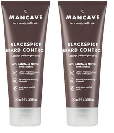 Image of ManCave Blackspice Beard Control 100ml, Condition and style your beard with L-Arginine, Hemp oil and Shea Butter, Encourages beard growth, Vegan Friendly, Made from Recycled Plastics, Made in England