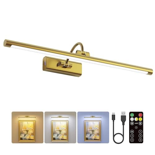 Image of Craftersmark 24" Picture Lights for Wall with 8000mAh Battery - Brass Operated Wireless Wall Art Light with Remote Control for Large Portrait & Paintings Art