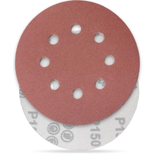 Image of YoiYee 150 Grit Sanding Discs Pads, 8 Holes, 125mm/5-inch Hook and Loop Quick Change Sandpaper Sheet for Random Orbital Sander, 20 Pack