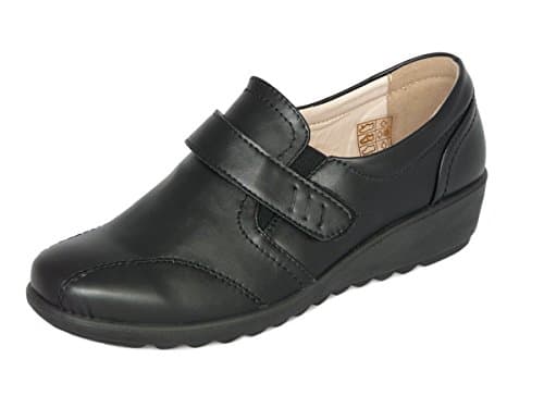 Image of Cushion Walk Women's Ladies Lightweight Black Leather-Lined Touch Fastening Slip-on Flat Shoes, Flats, Casual Work Office Comfort Shoes (7 UK 41 EU, Black)