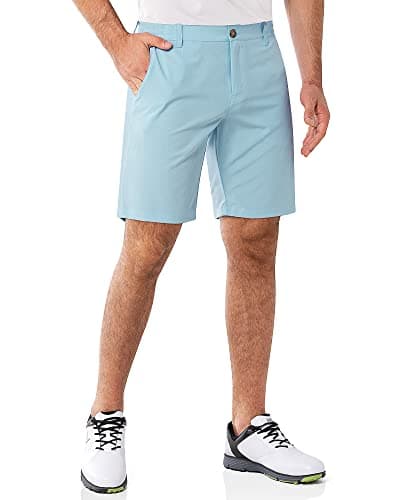 Image of 33,000ft Men's Golf Shorts 9" Dry Fit Stretch Golf Short UPF 50+ Lightweight Flat Front 4-Way Stretch Bermuda Shorts Breathable Shorts with 4 Pockets and Tee Holders, Light Blue 38W x 9L