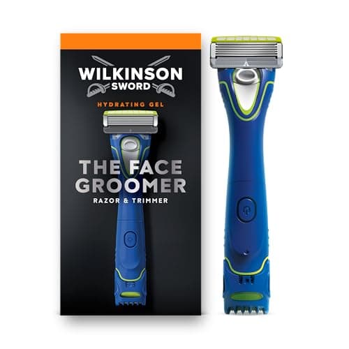 Image of Wilkinson Sword Hydro 5 Groomer Shaver, Yellow, 1 count, Moisturizing Gel Reservoir, Compact Trimmer, Adjustable Trimmer, for Men's Personal Grooming