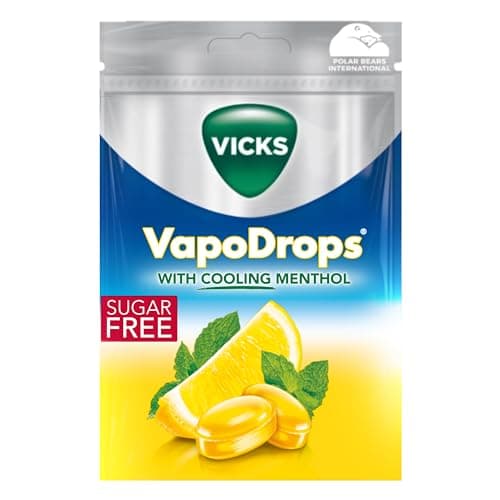 Image of VICKS VapoDrops Lemon, Sugar Free Vegan Lozenges With Lemon Flavour and Menthol, Pack 72g