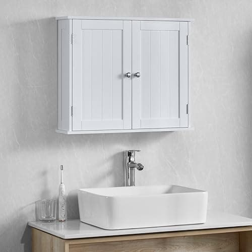 Image of Bath Vida Priano Bathroom Cabinet Double Door Wall Mounted Storage Shelf, White