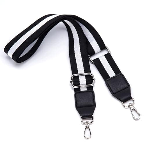 Image of S&loyoe Silver bucklePurse Straps Replacement Crossbody Bag Strap Adjustable Wide Guitar Straps for Handbags 1.5inch, Three Lines Black White Silver, Large