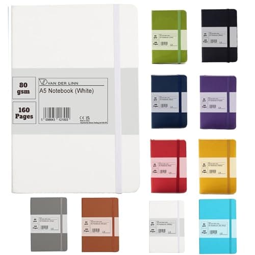 Image of Van Der Linn A5 A6 A7 Notebook Hardback Journal Note Stationery Memo Premium Book (White, A5)