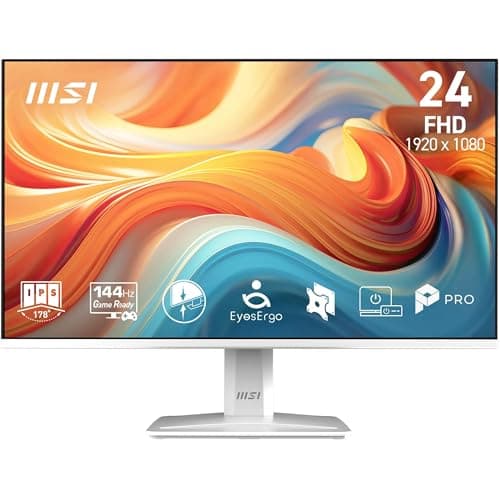 Image of MSI PRO MP243W E14 24-Inch FHD Computer Monitor, 1920x1080 IPS, 144Hz, 1ms, HDR ready, Adaptive Sync, Eye care, Built-in speaker, HDMI 1.4b, DP 1.2a, Frameless, Tilt Adjustable, Vesa Mount, White