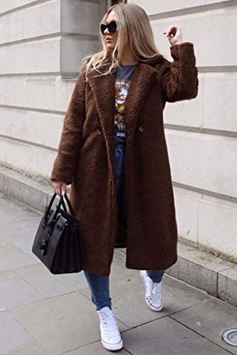 Image of Parisian Fashion Brown Longline Borg Teddy Coat Brown / 10