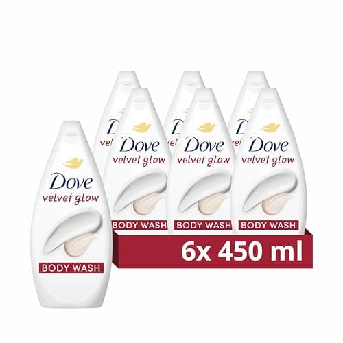 Image of Dove Velvet Glow Body Wash Body Cleanser shower gel with plant-based moisturisers for softer, smoother skin after one shower 6x 450 ml