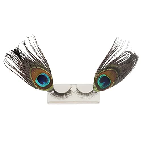Image of 1 Pairs Peacock Feather False Eyelashes Reusable Self-Adhesive Lashes Fashion Women Eye Makeup Tools for Halloween Cosplay Black