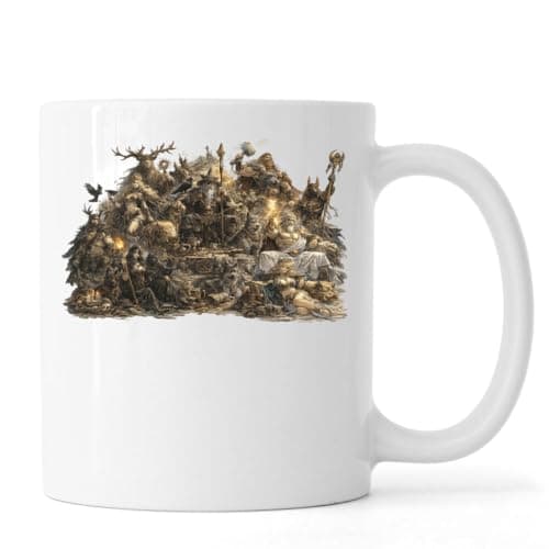 Image of Mythical Gods and Warrior Figures Ceramic Tea Coffee Mug White