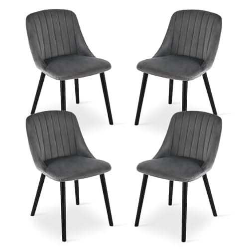 Image of Goeurvant Dining Chairs Set of 4 Velvet Chairs for Living Room with Wood Legs Kitchen Chair Upholstered, Dark Grey with Black Leg