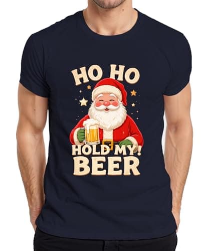 Image of Ho Ho Hold My Beer Santa Claus Beer Christmas Gift Men's T-Shirt, navy, XL