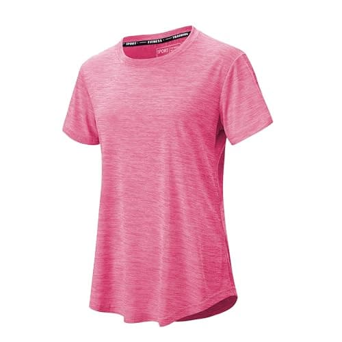 Image of Tansozer Running Top Womens Short Sleeve Gym T Shirt Quick Dry Yoga Casual Sports T-Shirts Summer Pilates Clothes, Pink, L