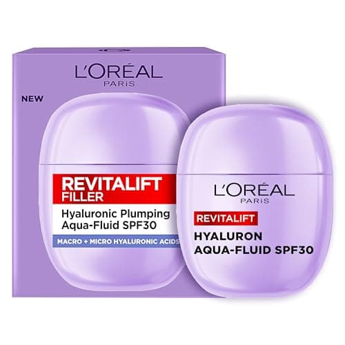 Image of L'Oréal Paris Revitalift Filler NEW Hyaluronic Plumping Aqua- Fluid SPF 30 Macro + Micro Hyaluronic Acids, 24 Hours of Hydration, Niacinamide and UV filtering Technology, 40ml