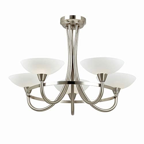 Image of National Lighting Colton Decorative Contemporary Brushed Chrome G9 LED Compatible Ceiling Light with 5 White Painted Glass Shades