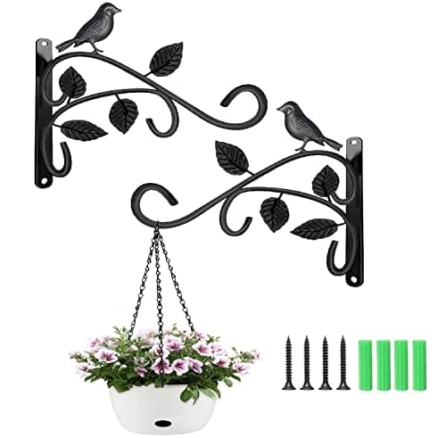 Image of Hxeilzge 2 Packs Hanging Basket Brackets Wall Hanging Hooks 12 Inch Iron Plant Hanger Wall Hooks for Garden Plants/Lantern/Light/Bird Feeder