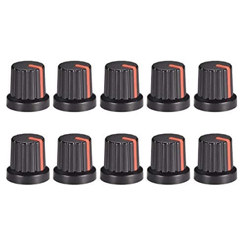 Image of sourcing map 10Pcs 6mm Shaft Hole Knob for Speaker Effect Pedal Amplifier Black Potentiometer Knob Red Mark