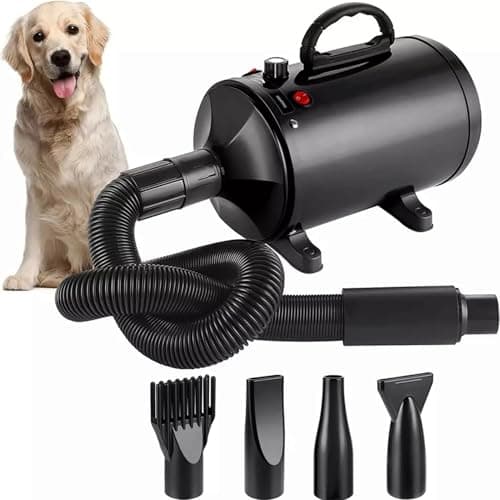 Image of Memows Dog Hair Dryer, 2800W Pet Grooming Hair Dryer, Stepless Speed Dog Blaster Dryer, High Velocity Dog Dryer Pet Dryer Blower with 4 Different Nozzles, Low Noise Hair Dryer for Dogs Cats (Black)