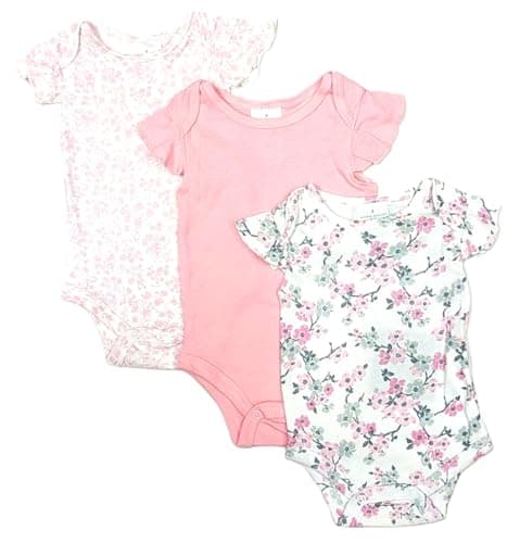 Image of Laura Ashley Girls Newborn Baby 3 Pack Romper Vest Bodysuits Set (Design-1, 0-3 Months)