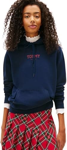 Image of Tommy Jeans Women's Tjw Reg Ess Logo 2 Hoodie Ext Dw0Dw21921 Pullover, Blue (Dark Night Navy), M