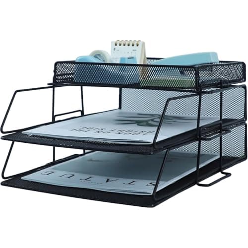 Image of HIHOBDAY 2 Tier Paper Organiser Mesh Letter Tray Metal Magazine File Desk Storage For Office School Home, Black