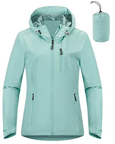 Image of Outdoor Ventures Women's Waterproof Jackets Ladies Lightweight Windproof Packable Rain Jacket Raincoat Outdoor Windproof Running Golf Cycling Softshell Jacket with Hood Mint Green M/UK 12