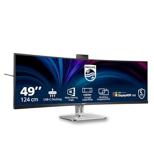 Image of Philips 49B2U5900CH - 49 Inch QHD Curved Monitor, 75Hz, VA, 4ms, HDR400, KVM, WebCam, Height Adjust, USB-C Docking, Speakers (5120 x 1440, HDMI 2.0 / DP 1.4 / USB-C 100w)