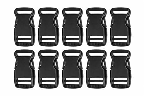 Image of AKORD 10pcs Double Secure Side Release Plastic Buckles for 25mm Webbing Straps, Black, 6 x 6 x 3.3 cm