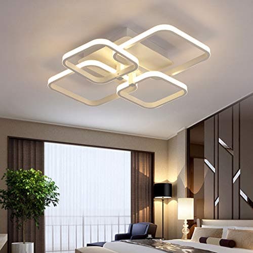 Image of XEMQENER 40W Dimmable LED Ceiling Light, 3000K-6000K Color Changing Light Fixture with Remote Control for Living Room Bedroom Lounge (4 White Squares, Dimming)