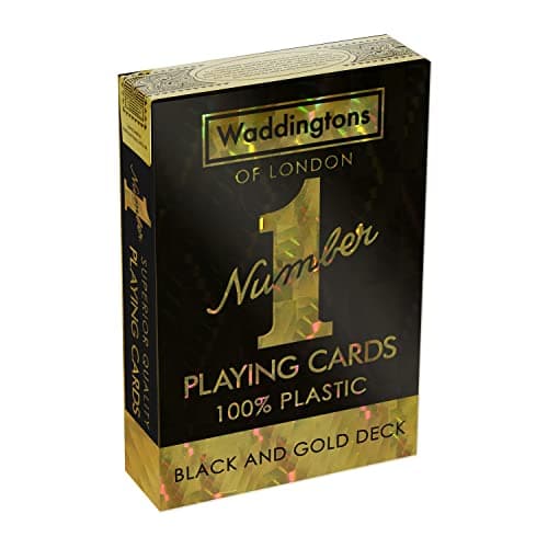 Image of Waddingtons Number 1 Black and Gold Playing Cards Game, sleek gold foil design deck of cards, perfect for Snap, Poker and a great travel companion, gift and toy for boys, girls and adults aged 6 plus