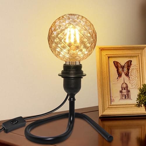 Image of LQUNFYL Table Lamp Base, E27 Lamp Holder with 240CM Cable, Bulb Holder with Plug, Stable Triangular Iron Bracket, Desk Lamp, DIY Industrial Retro Black Metal Bedside Table Lamp for Bedroom(No Bulb)